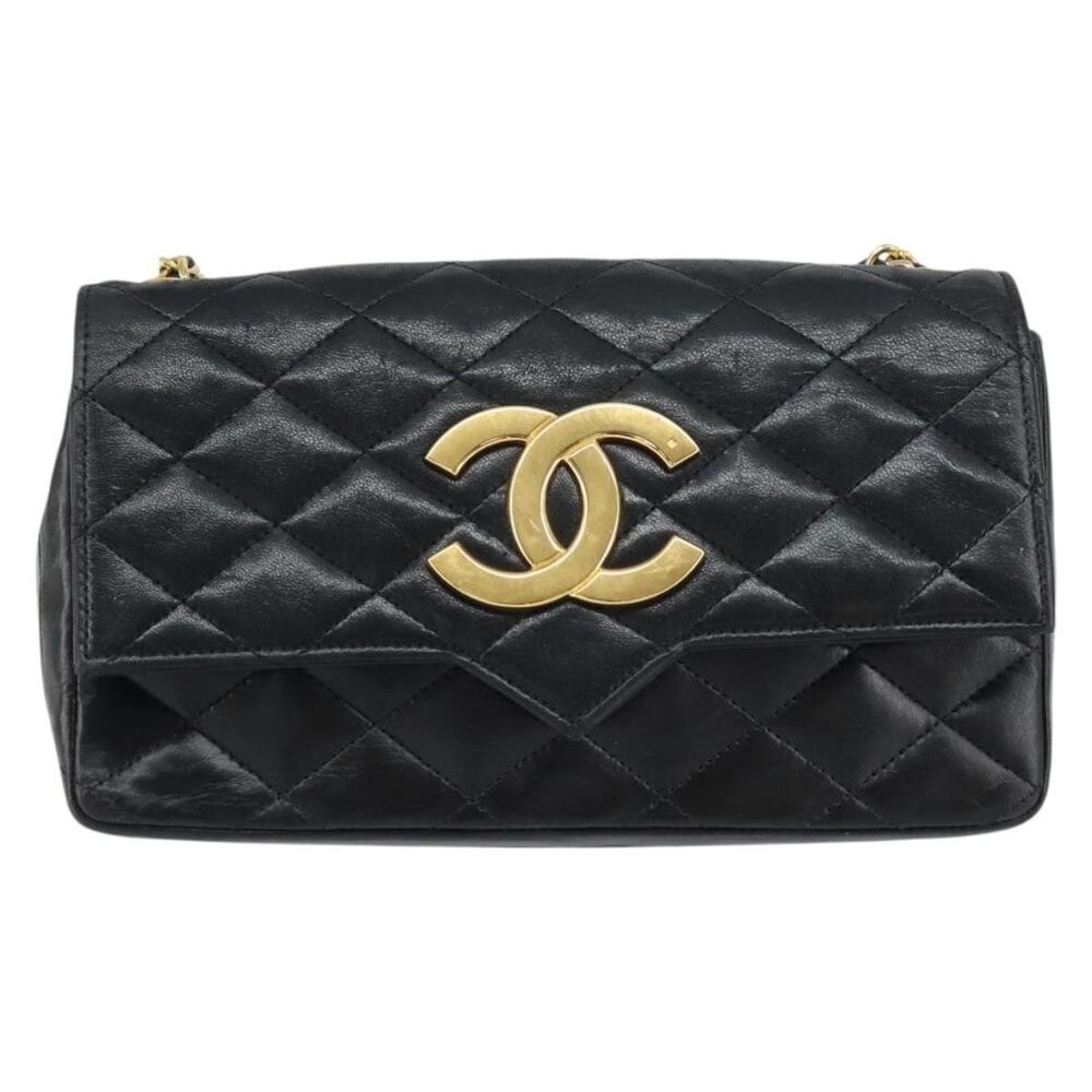 Chanel Lambskin Chain Matelasse Shoulder Bag Black